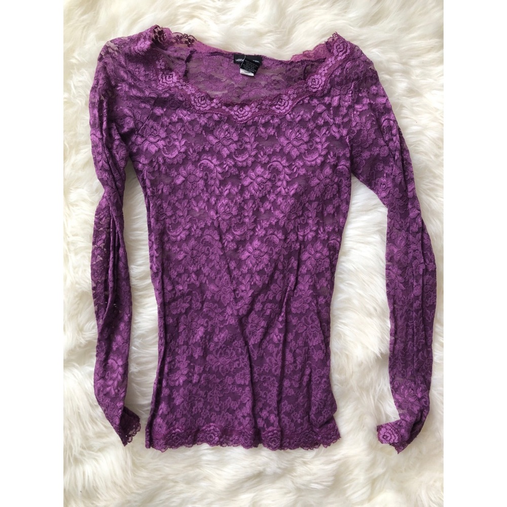 Purple lace sheer long sleeve top